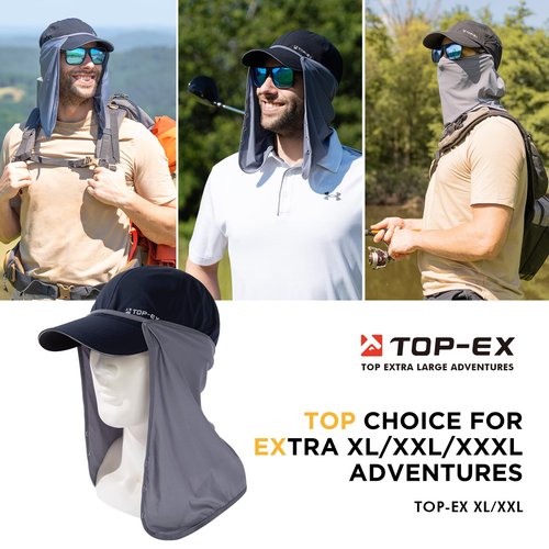 TOP-EX XL XXL Oversized Men Waterproof Beige Running Hydro Cooling Hat Detachable UV Sun Protection Neck Drape Baseball Cap for Large Heads