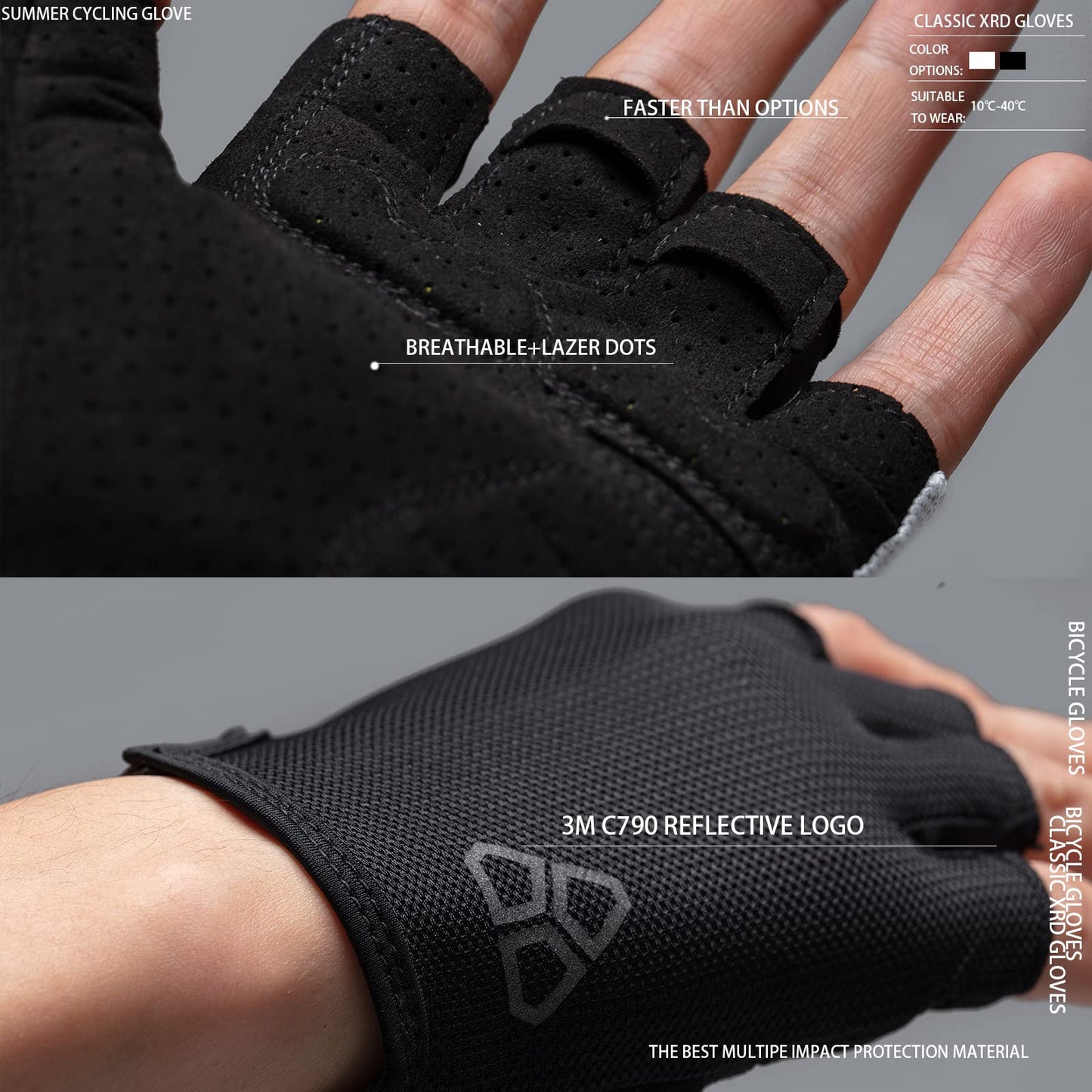 DUEECO Cycling Gloves - Anti-Slip, Shock-Absorbing XRD Pad, Light Weight Breathable MTB Biking Gloves for Men & Women (Black, X-Large(Palm Width 9-9.5cm))