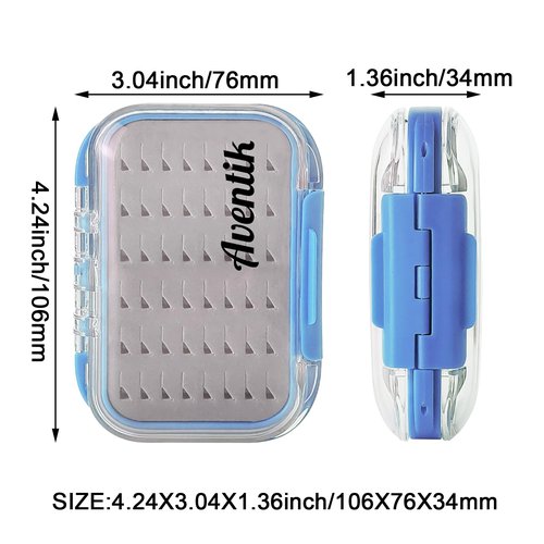Aventik Fly Fishing Box Jig Box Waterproof Float Lightweight Double Side Large Capacity Easy Grip Clear Lid Fly Fishing Lures Box(H18 Blue, SIZE A:4.24X3.04X1.36inch)