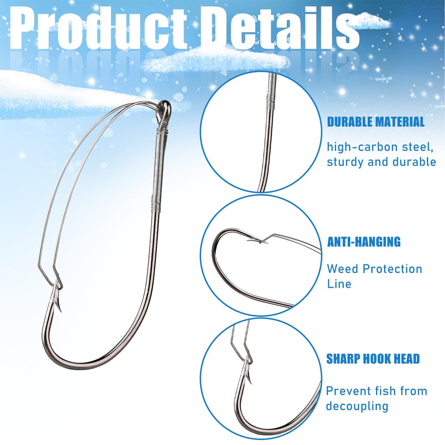 10 Pcs Weedless Wacky Rig Hooks Bass Fishing Hooks for Wacky Rigging Worm Lure Long Neck Hooks Anti-Hanging Bottom Mouthguard Fish Hook for Wacky Rigging Worm Lure 2/0