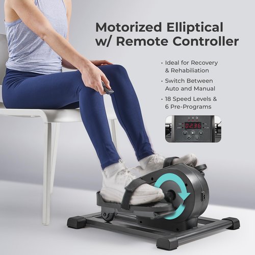 Sunny Health & Fitness Smart Motorized Mini Elliptical Trainer w/Remote Control, Indoor Under-Desk Pedal Exerciser for Seniors’ Mobility & Cardio Workout, Free SunnyFit App Connection – SF-E324028
