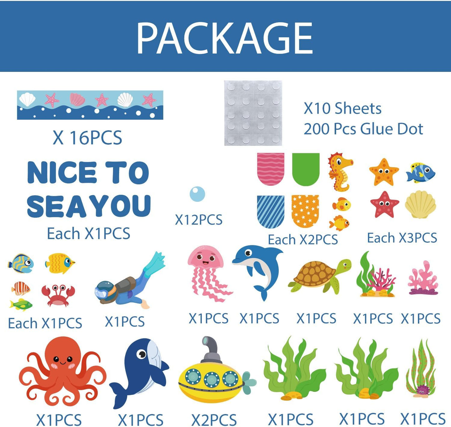 86Pcs Ocean Bulletin Board Classroom Decorations Set, Summer Beach Sea Animal Cutouts Under The Sea Borders Back to School Classroom Chalkboard Window Wall Door Decor for Home Office School
