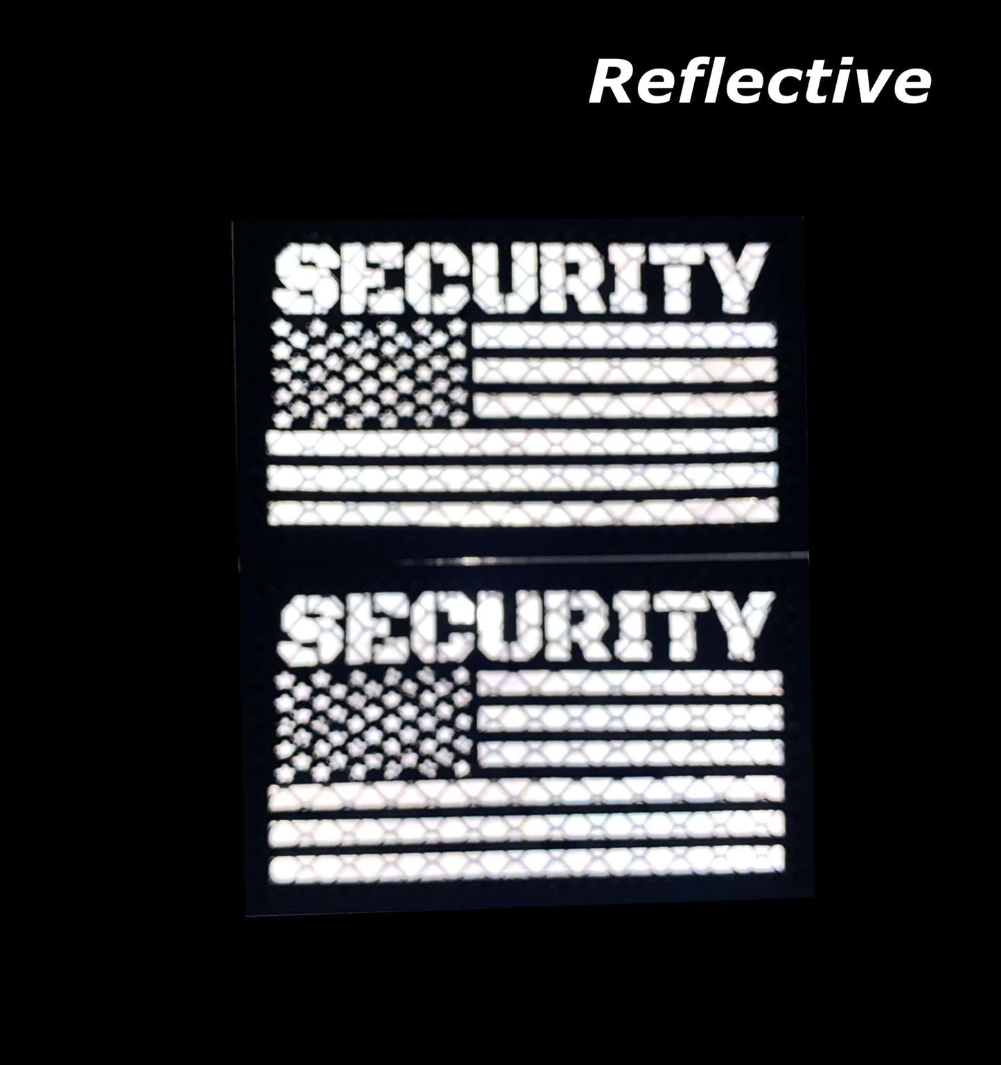 2 Pack Black White Reflective Security Patch US Flag with Hook Back for Service Harness Tactical Vest Collar Hook-Fastener Backing (SECURITY)