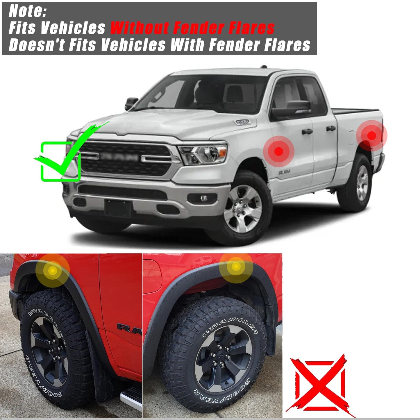 Mud Flaps Fit for 2019-2023 Ram 1500 Splash Guards, Fit for Without OEM Fender Flares, (Excl. Dual Rear Wheels or 1500 Classic Models), Dedicated Mudguard for Four Seasons Protection, 4pc Front/Rear