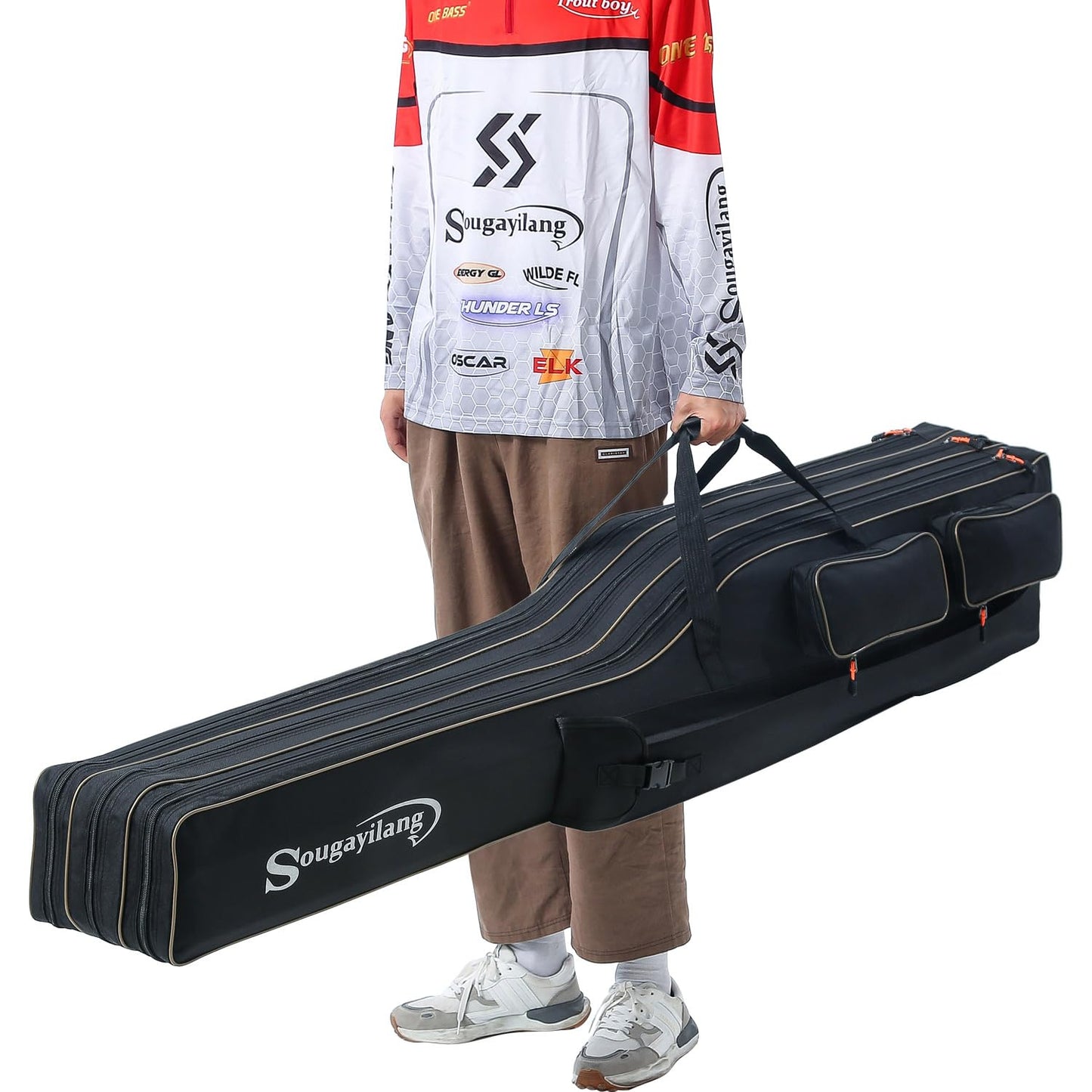 Sougayilang Fishing Rod Case, 3 Layers Organizer Fishing Pole Storage Bag Fishing Rod and Reel Carrier Organizer for Travel-165cm/65in-Black
