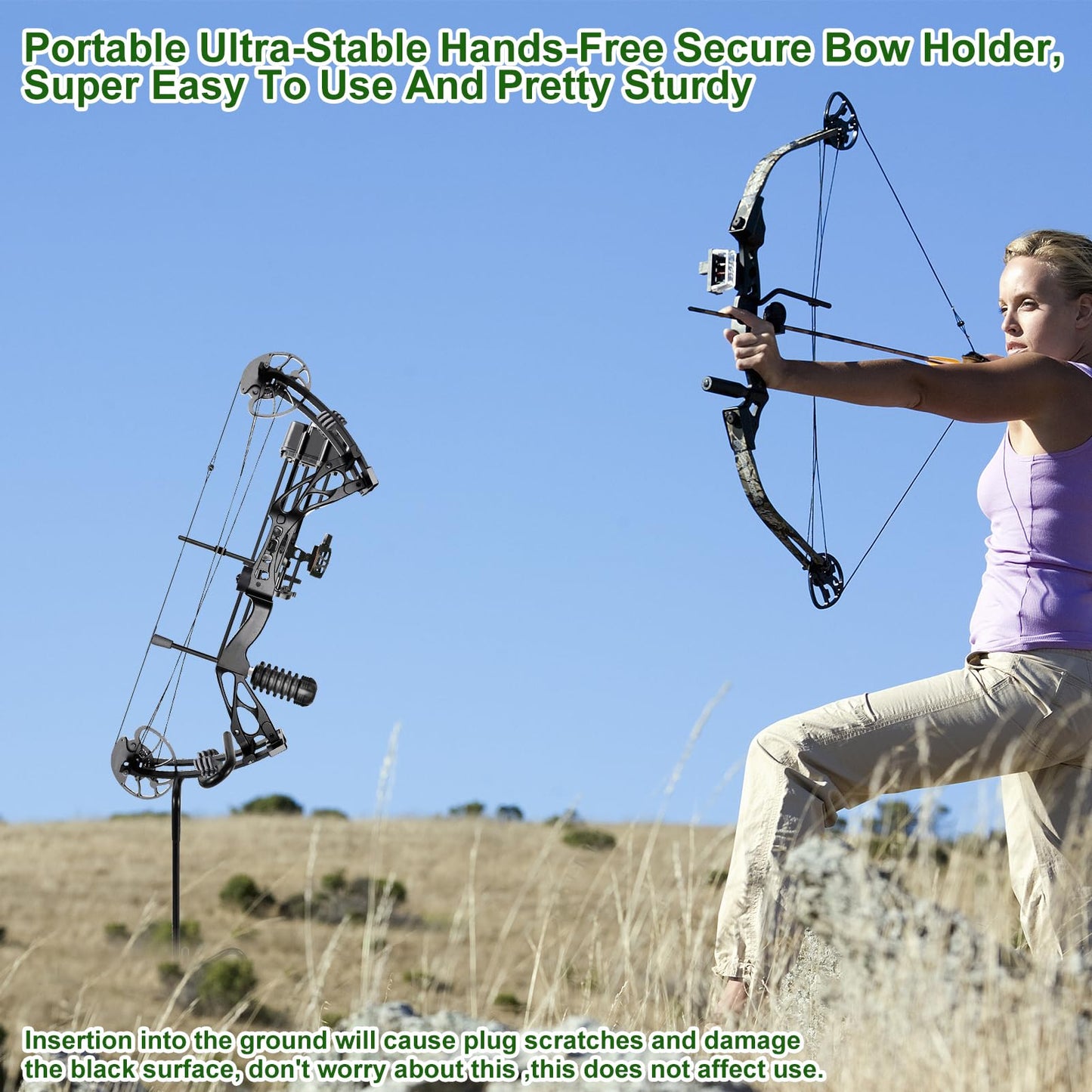 2 Pack Ground Blind Bow Holder with Rubber Coated, Rustproof Hunting Compound Bow Holder Stable Archery Bow Stand Versatile Ground Stake Bow Holder Archery Accessories for Hunting Target Practice