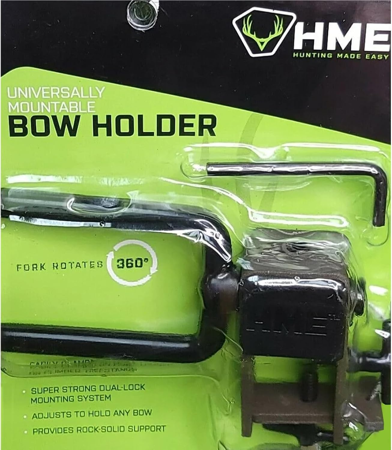 HME High-Quality Durable Reliable Versatile Easy-to-Install Universally Mountable Hunting Tree Stand Bow Holder - 360 Fork Rotation, Rock solid attachment