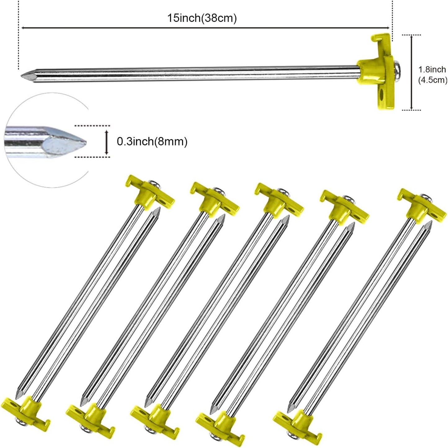 ABCCANOPY 11 Inch Tent Stakes 10 Pcs Non-Rust Metal Ground Anchors, Heavy Duty Spikes with 4 Ropes for Outdoor Camping, Orange