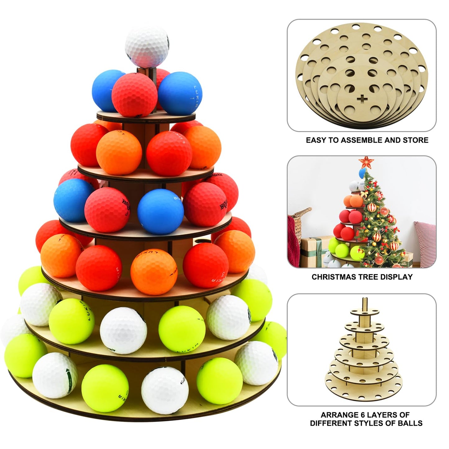 KBKJYYGS Golf Ball Display Case, Golf Ball Rack, Storage of Autograph Balls, Hold up to 60 Golf Balls, Portable Wooden Golf Ball Display for Study Room Decoration, Great for Collectors!