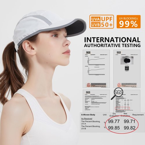GADIEMKENSD 2 Pack Foldable Sports Sun Cap Men Women UV Protection Golf Hat Breathable Cooling Runner Hat Reflective Baseball Caps White Light Grey
