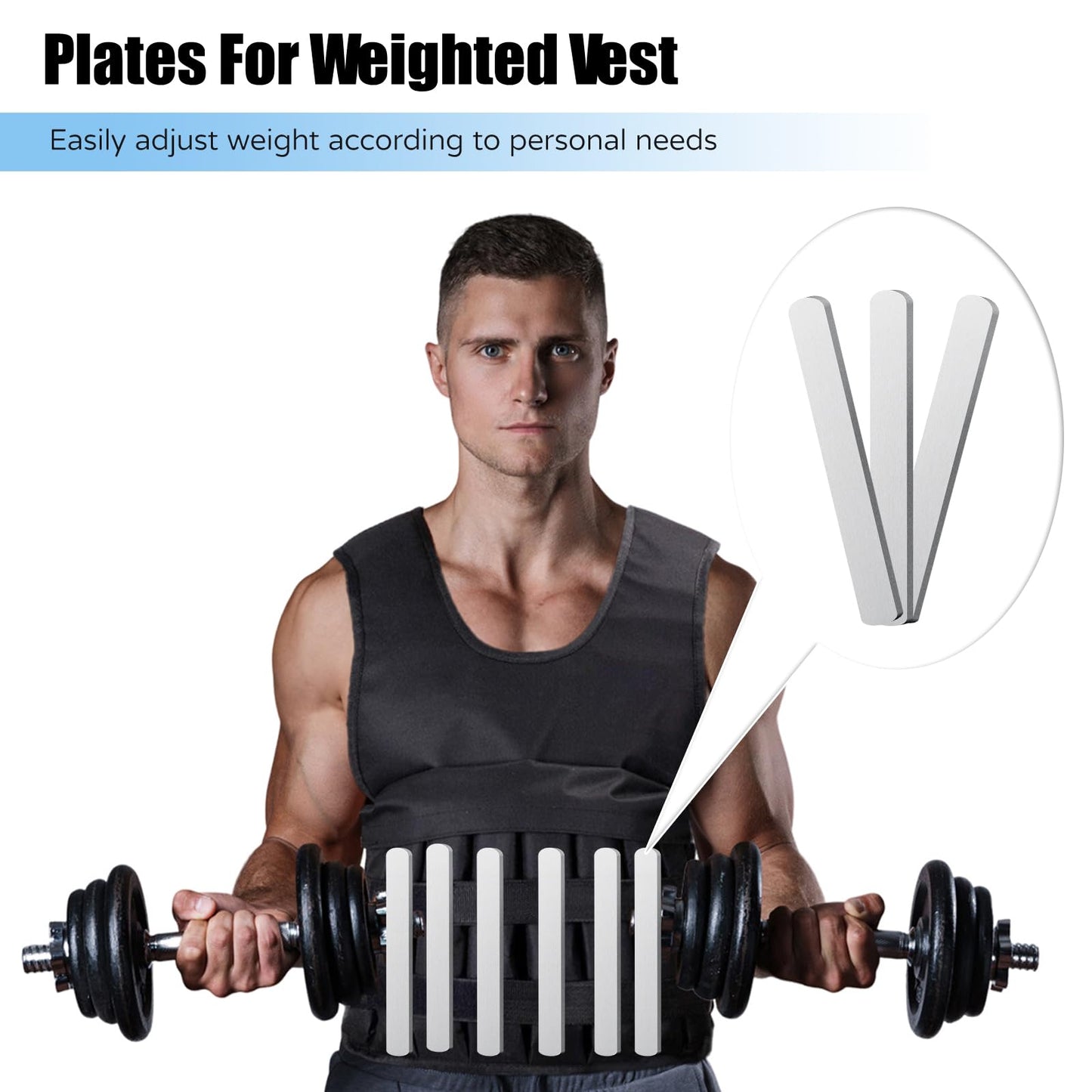 Steel Plates for Weighted Vest,8PCS Adjustable Strength Training Weight Plates, Rustproof Long Steel Plate with Round Head Loading for Men Women Running Fitness Sport