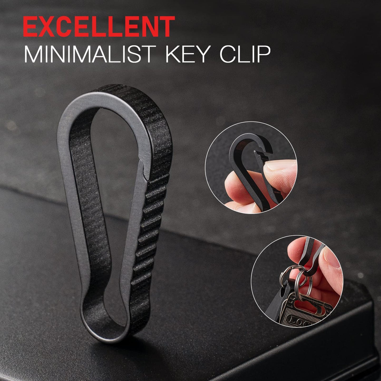 TISUR Titanium Key Chain Clip Hook+Quick Release Side Pushing Split Rings Kit