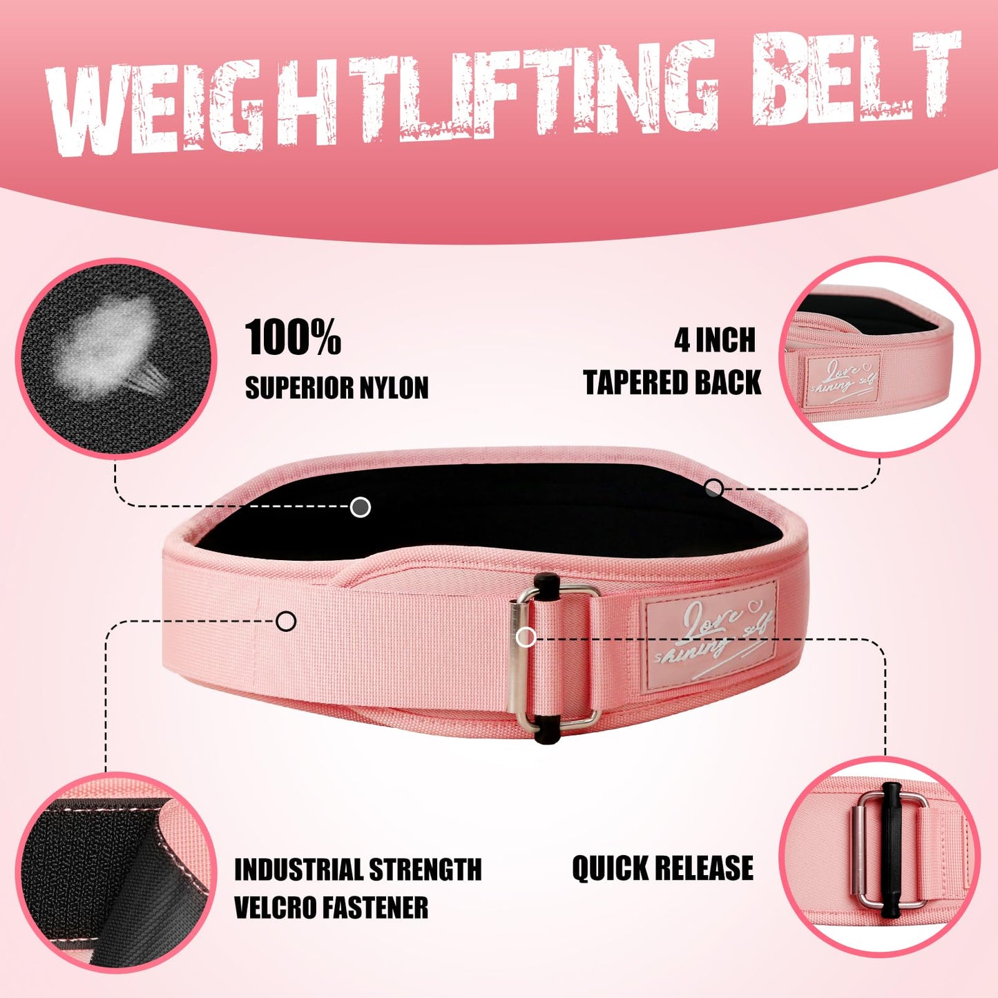 Lifting Belt Women (4 Inch Wide) Self-Locking Weightlifting Belt for Ladies Gym Cross Training, Bodybuilding, Deadlifts, Squats Power Lifting- Adjustable Olympic Lifting Lower Back Support