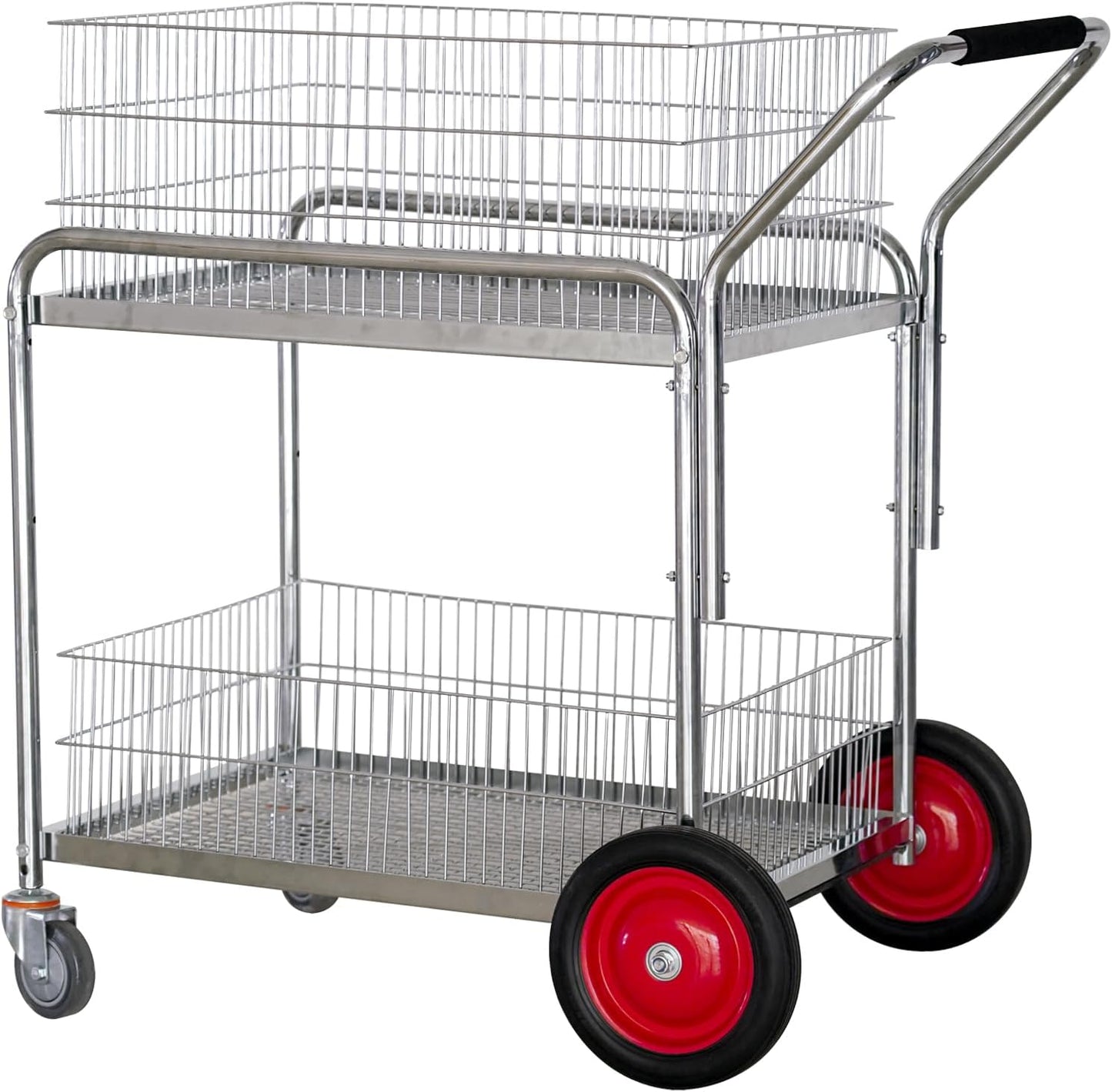 250 Lb Capacity Chrome Heavy Duty Rolling Utility Cart Mail/Office File Cart Grocery Cart with Wheels for Laundry, Shopping, Grocery, Luggage, Office, Kitchen, Restaurant