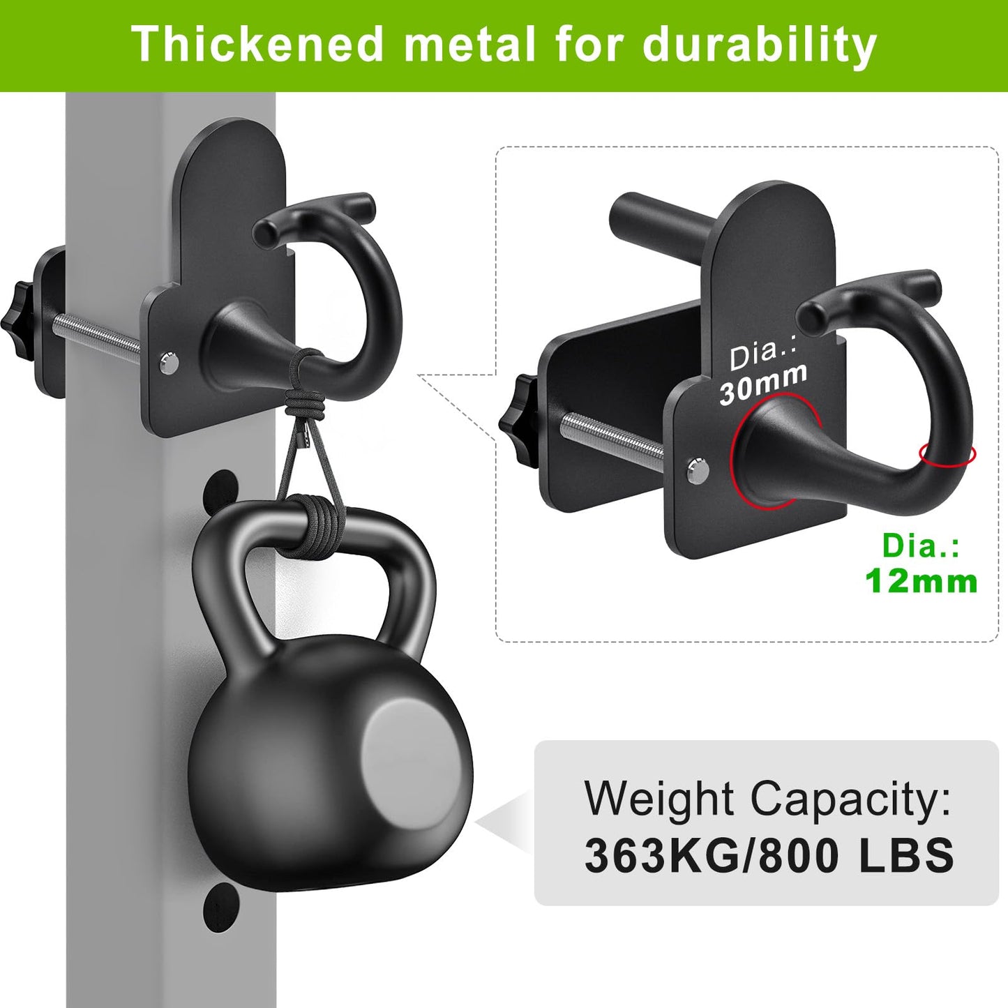 Kipika Anchor for Resistance Bands Fits 2" x 2" Power Rack with 5/8" or 1" Hole - Heavy Duty Steel Hooks with Rubber Pads for Home Gym Workouts, Strength Training,and Physical Therapy Exercise, 2 Pack