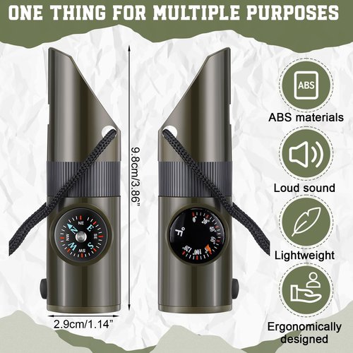 Foilswirl 12 Pcs Emergency Safety Whistle 7 in 1 Loud Survival Whistle with Lanyard Hiking Outdoor Signal Compass Thermometer Reflector Magnifier LED Lights for Outdoor Hiking Camping