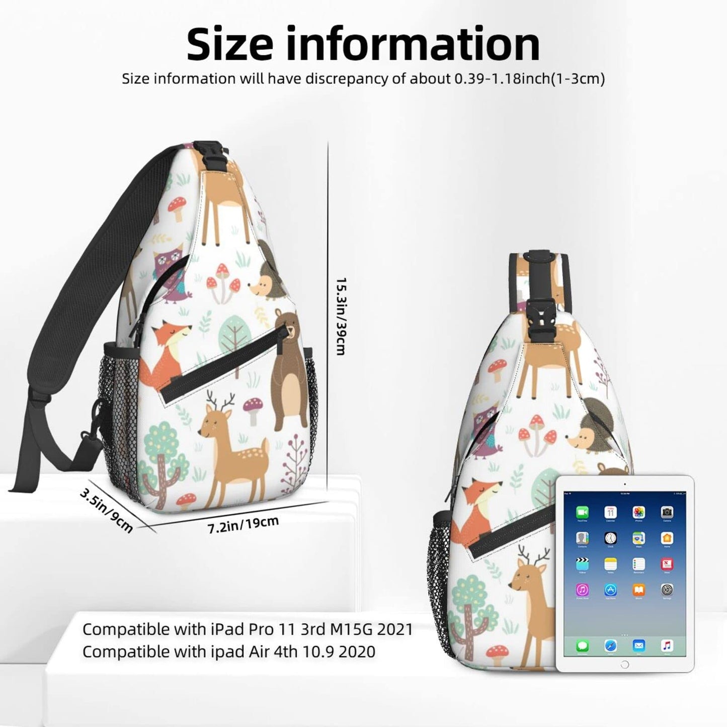 NiuKom Fox Deer Bear Sling Bag for Women Crossbody Sling Backpack Men Casual Daypack Backpacks Gym Cycling Travel Hiking