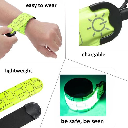 Vantone LED Safety Wristband Lights-2 Pack Rechargeable High Visibility Luminous Band Night Running Light Glow Bracelets Reflective Gear Set for Night Cycling Walking Jogging Fishing Camping (Green)