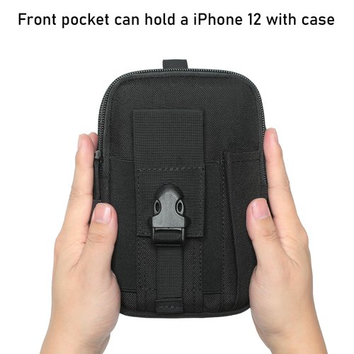 Tactical Molle Phone Pouch EDC Utility Belt Pouch Waist Bag with Shoulder Strap (Black)