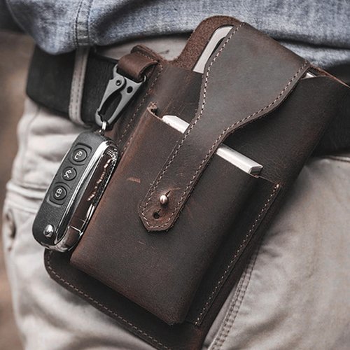 BRASS TACKS Leathercraft Crazy Horse Leather Mobile Phone Bag Tactical Waist Bag Hanging Bag Retro Genuine Leather Men's Waist Bag
