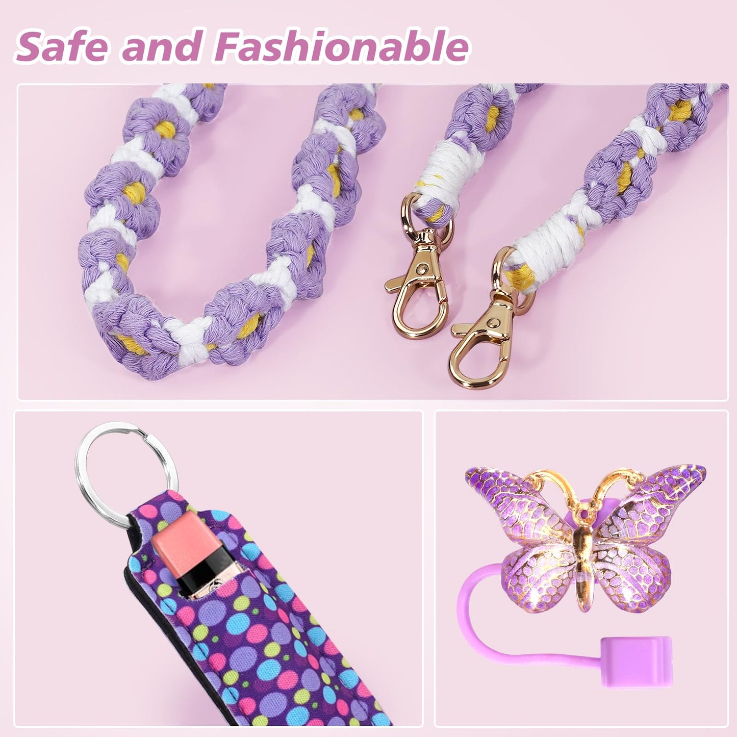 12PCS Stanley Cup Accessories Set,Decoration, Include Water Bottle Handle Strap, Boot, Straw Cover, Chapstick Holder, Charm for Stanley Cup 40oz30oz Tumbler,Purple