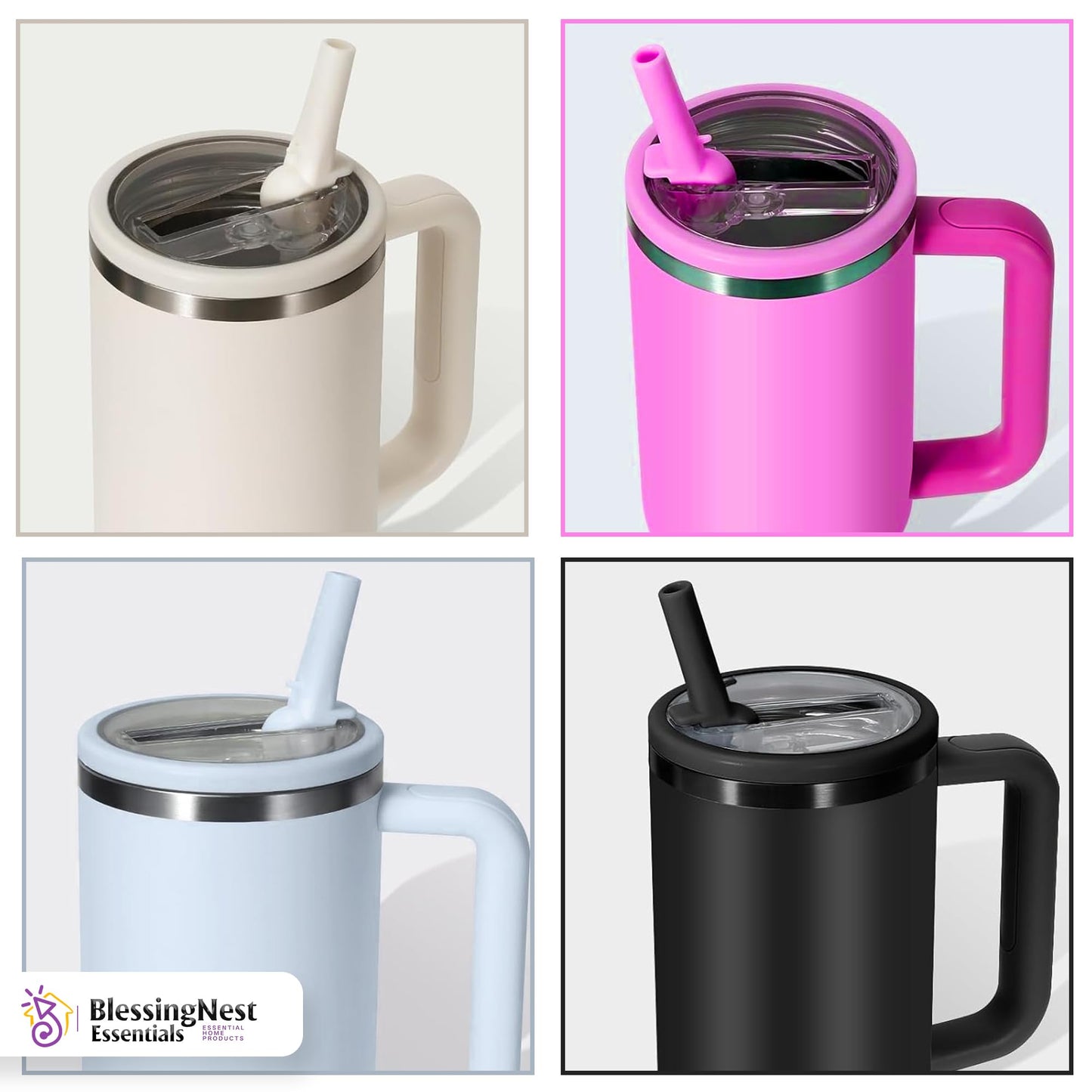 2 Pack β 40 oz Stanley Tumbler Lid Replacement β Leak-Proof, Spill-Proof, BPA-Free, Dishwasher Safe β Compatible with Stanley Quencher H2.0 & Similar Tumblers β Straw Opening Lid (Pink)