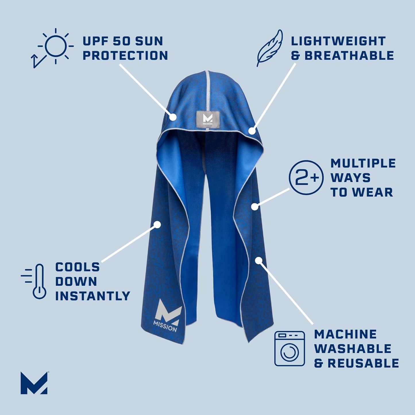 MISSION Cooling Hoodie Towel- Hood Towel, Evaporative Cool Technology, Cools Instantly When Wet, UPF 50 Sun Protection, Contours Your Head to Stay in Place, Great for Sports, Fitness, Gym