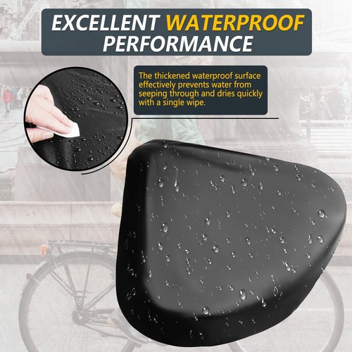 LONGDE Wide Bike Seat Cover Waterproof, 14"W x 11.5"L, XXL Oversized, PVC, Bicycle, Black