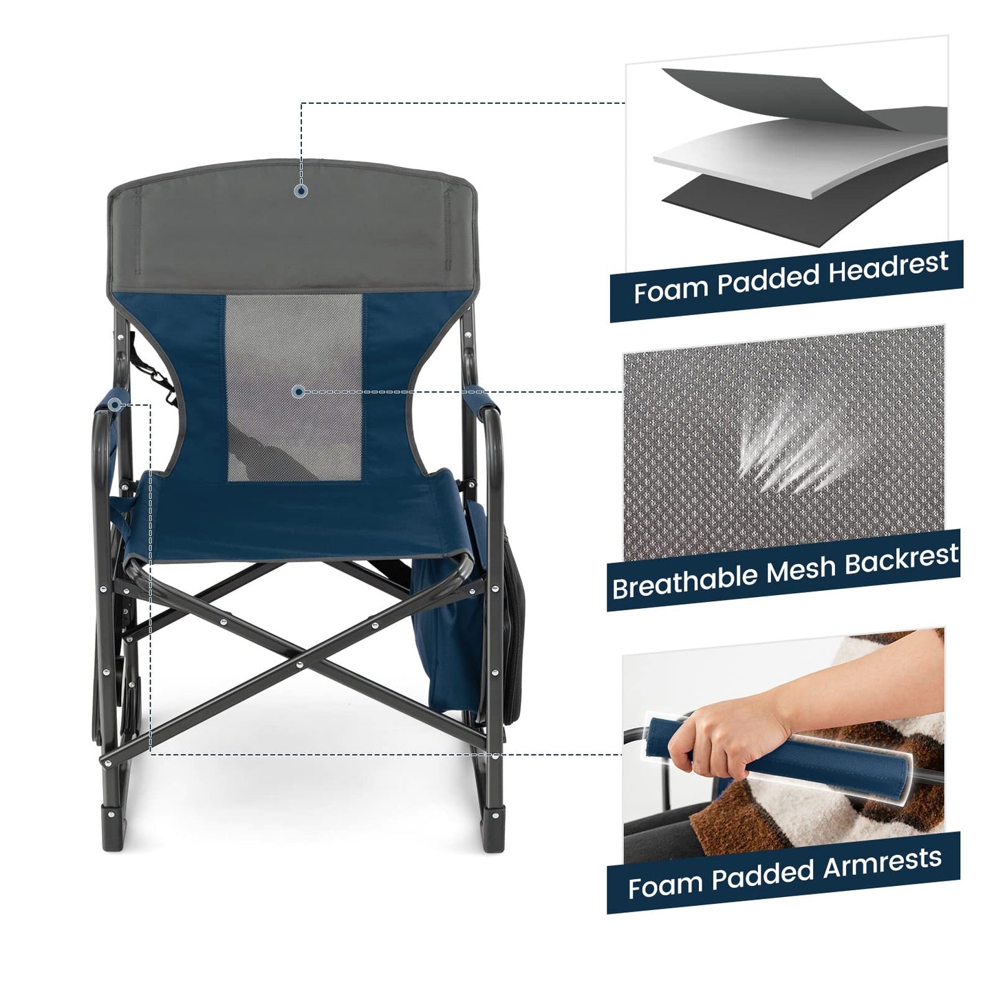 Tangkula Camping Chairs, Folding Camp Chair with Side Table, Cooler Bag, Portable Outside Padded Lawn Chair for Travel, Picnic, Fishing, Heavy Duty Oversized Director Chair for Adults, Supports 400lbs