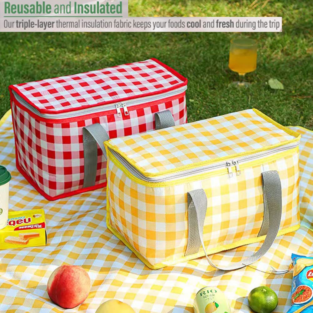 Insulated Picnic Bag Cooler Reusable, Beach Bag Cooler Bags with Zippered Top - Insulated Bag for Hot or Cold,Picnic Basket Collapsible, Picnic,Beach, Outdoor (13.8x7.9x7.9 in) (RED)