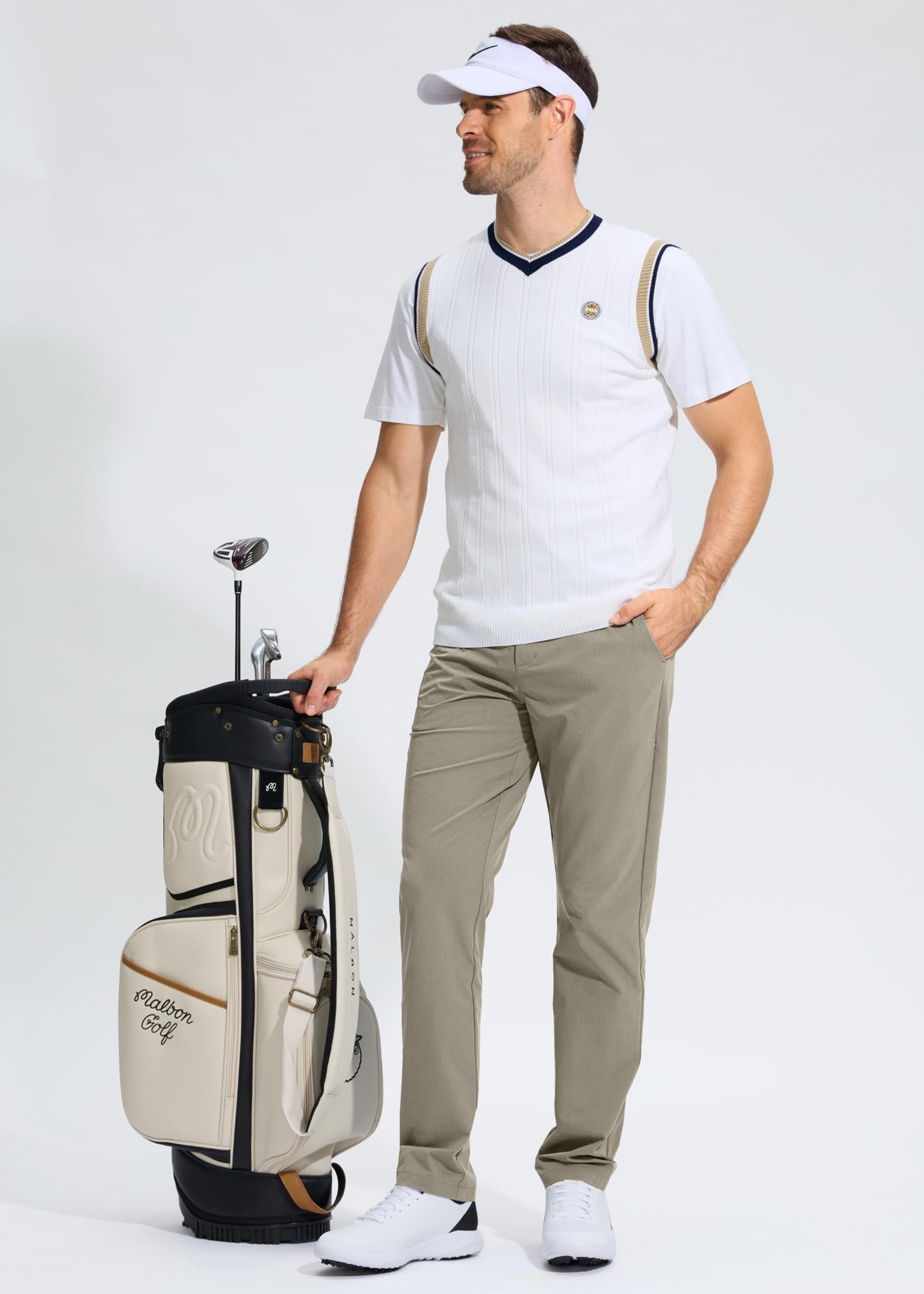 Pudolla Men's Golf Pants Work Dress Comfy Pants Casual Slacks Trousers with Pockets(Stone_Grey 33Wx32L)
