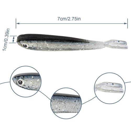 Syosisny 50 PCS Plastic Soft Fishing Lure, Lifelike Forked Tail Minnow, Fishing Baits Tackle for Saltwater and Freshwater Bass, Crappie, Walleye, or Trout Lures