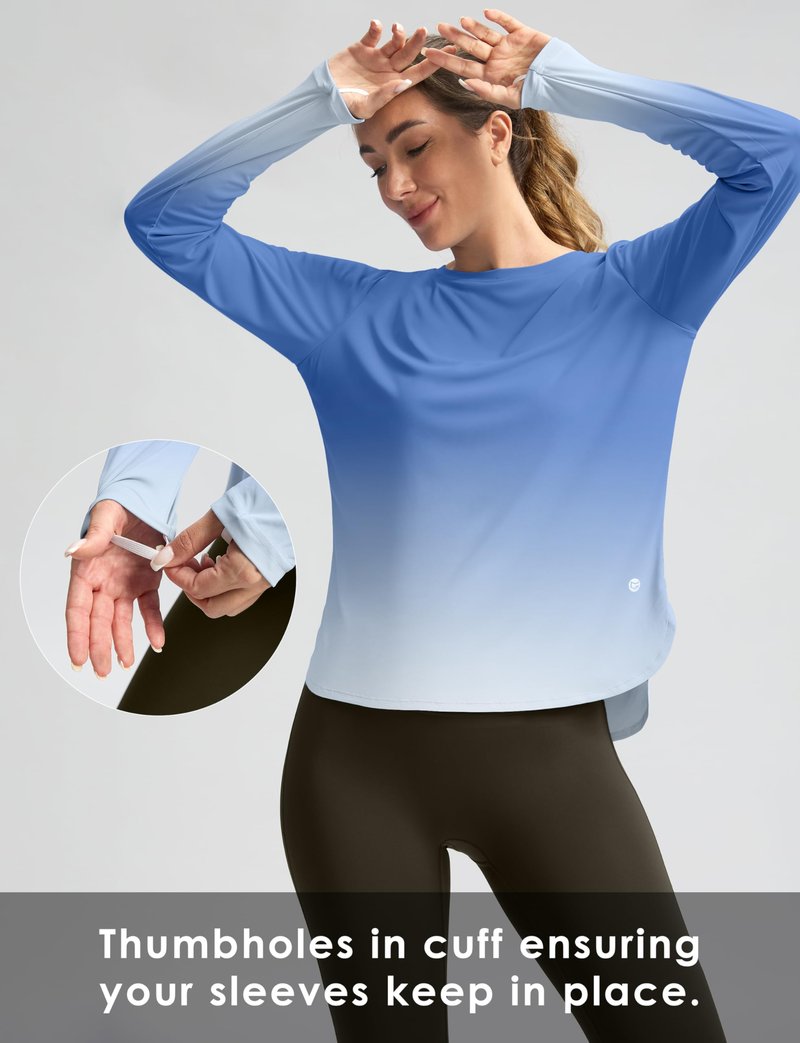 Women's Sun Shirts UPF 50+ Long Sleeve UV Protection Shirt Lightweight Quick Dry Workout Hiking Tops for Women(Blue/White Gradient,XL)