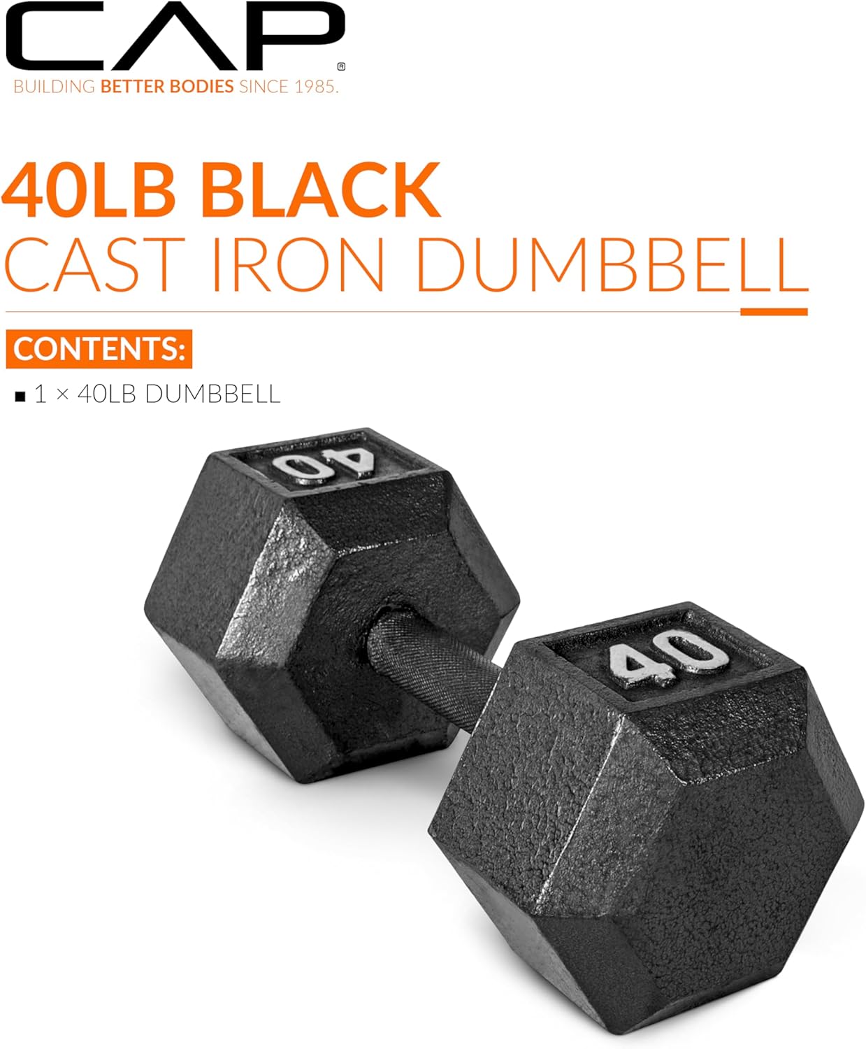 CAP Barbell Black Cast Iron Hex Dumbbell | 5-120 LBs | Single or Pair