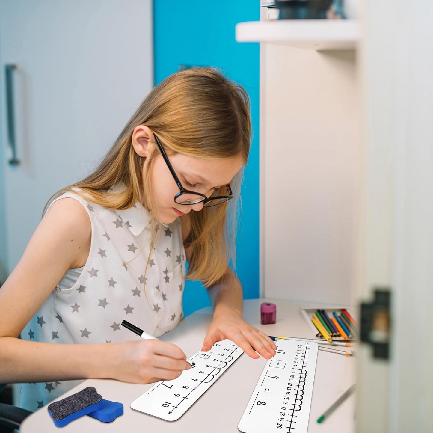 20 Pack Number Line Dry Erase Boards 4x12 Inch White Boards Lapboards with Lines Double Sided Numbers 0 Thru 10 and 20 Math with Black Markers Erasers for Students Teacher Supplies Classroom