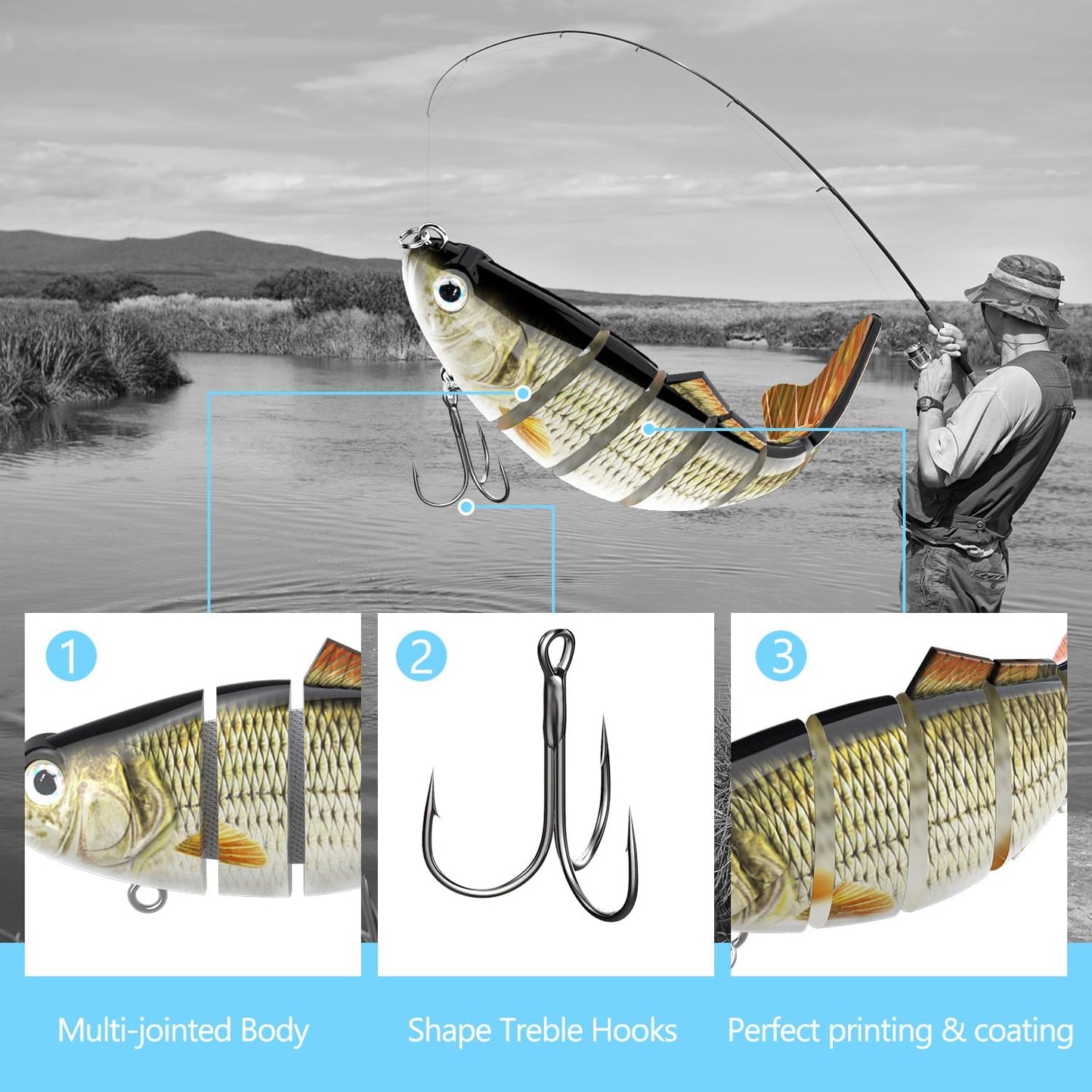 6pcs Fishing Lures for Freshwater and Saltwater, IEVEI Slow Sinking Most Lifelike Jointed Swimbait for Bass Trout Crappie Walleye Pike, Amazing Fishing Gifts for Men and Family Fishing