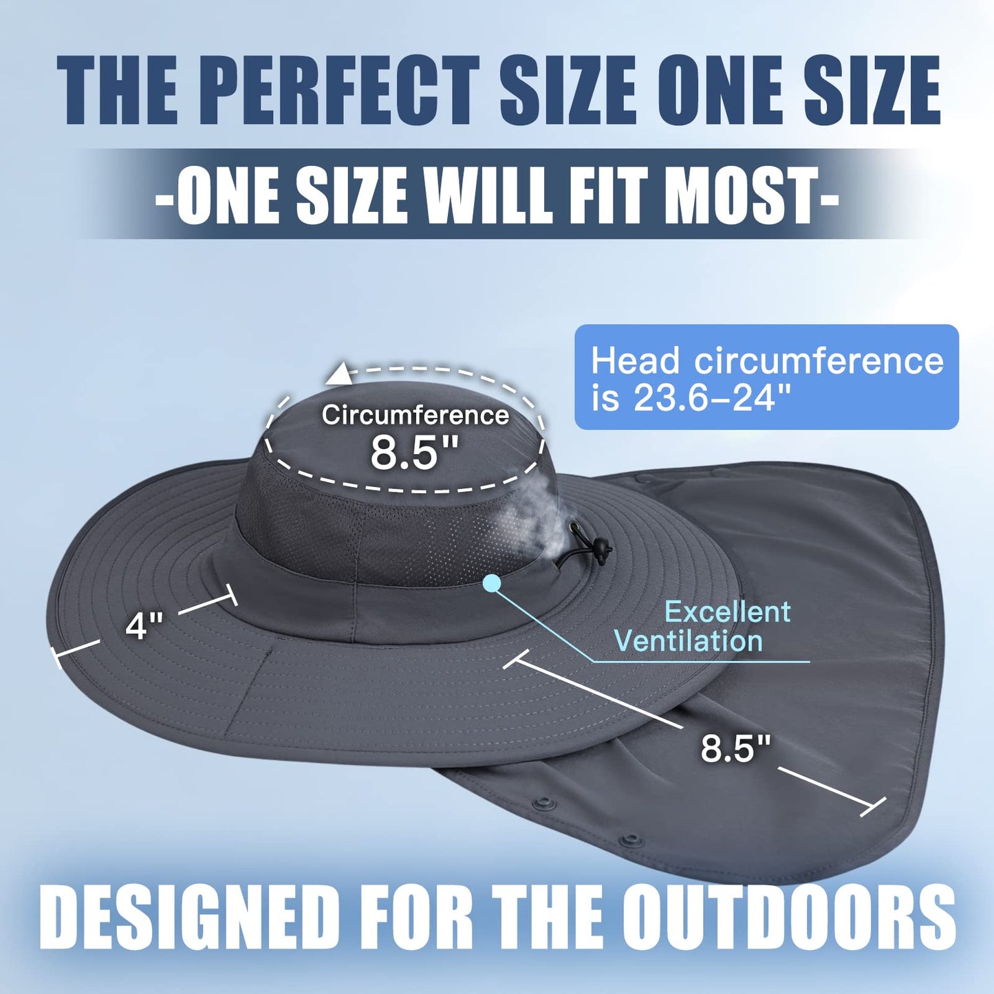 Sclzoed Fishing Hat for Men,Outdoor Sun Hat UPF52+ Mesh Wide Brim Fishing Hat with Neck Flap Navy Blue