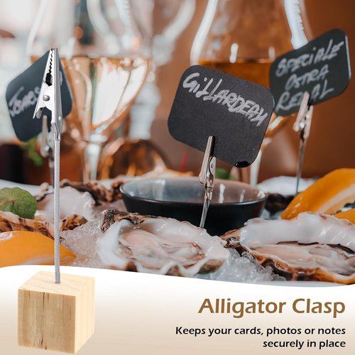 20 Pcs Cube Base Memo Clip Holder with Alligator Clip Wood Table Number Holder Cube Base Place Card Stand Mini Photo Menu Stand for Displaying Number Card(Wood Color)