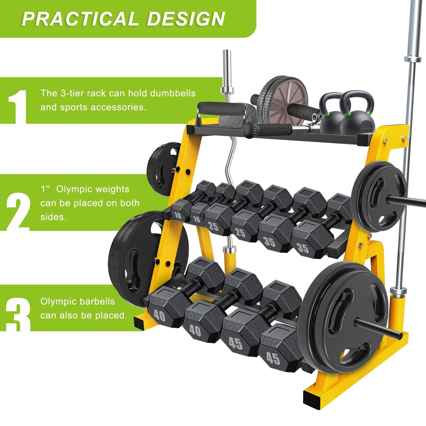 Kipika Heavy Duty 3 Tier Dumbbell Rack Multifunctional, Weight Rack for Dumbbells, Home Gym Equipment, Suitable for Storage of Dumbbell, Kettle Bell, Barbell Plate, Barbell Bar