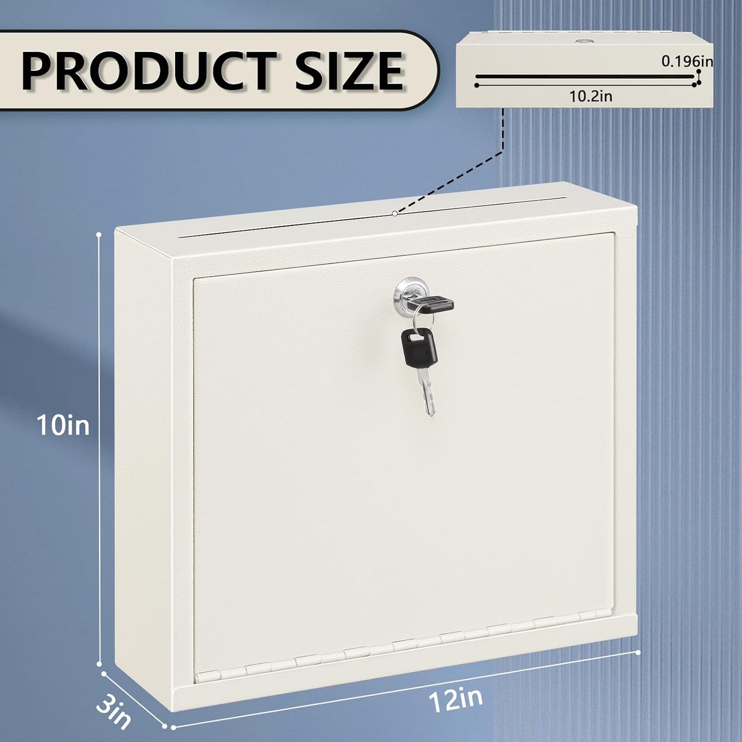 KYODOLED Suggestion Box with Lock and Slot, Small Locking Mailbox for Office, Wall Mount Safe Money/Key Drop Box with 50 Free Suggestion Cards, 9.8" W x 3" D x 7" H, Black
