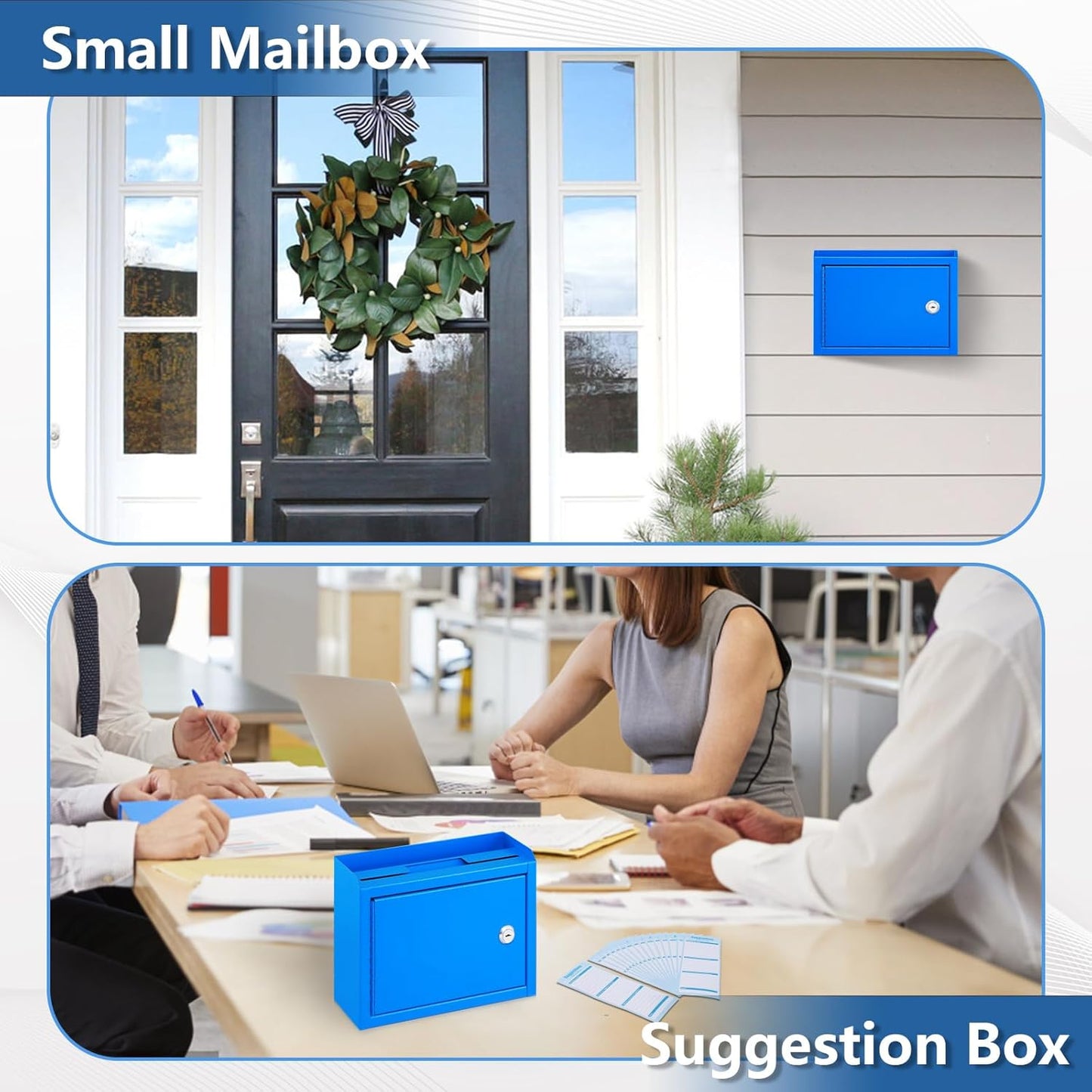 KYODOLED Suggestion Box with Lock and Slot, Small Locking Mailbox for Office, Wall Mount Safe Money/Key Drop Box with 50 Free Suggestion Cards, 9.8" W x 3" D x 7" H, Black