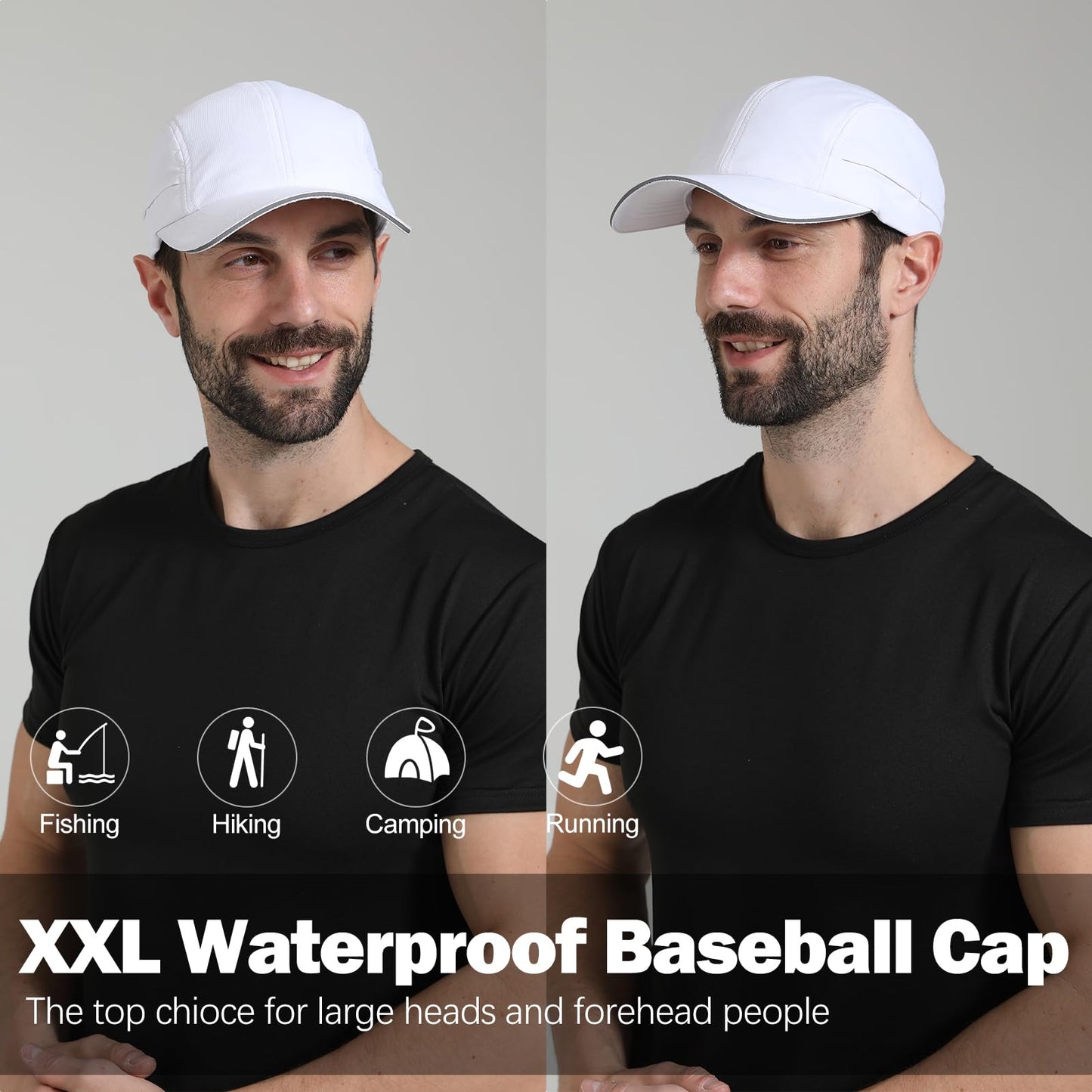 KDVOG Men's Breathable Run Hat Oversize XXL Quick Dry Sport Cap Reflective Safety Snapback Hat Adjustable Lightweight Baseball Hat Navy Blue