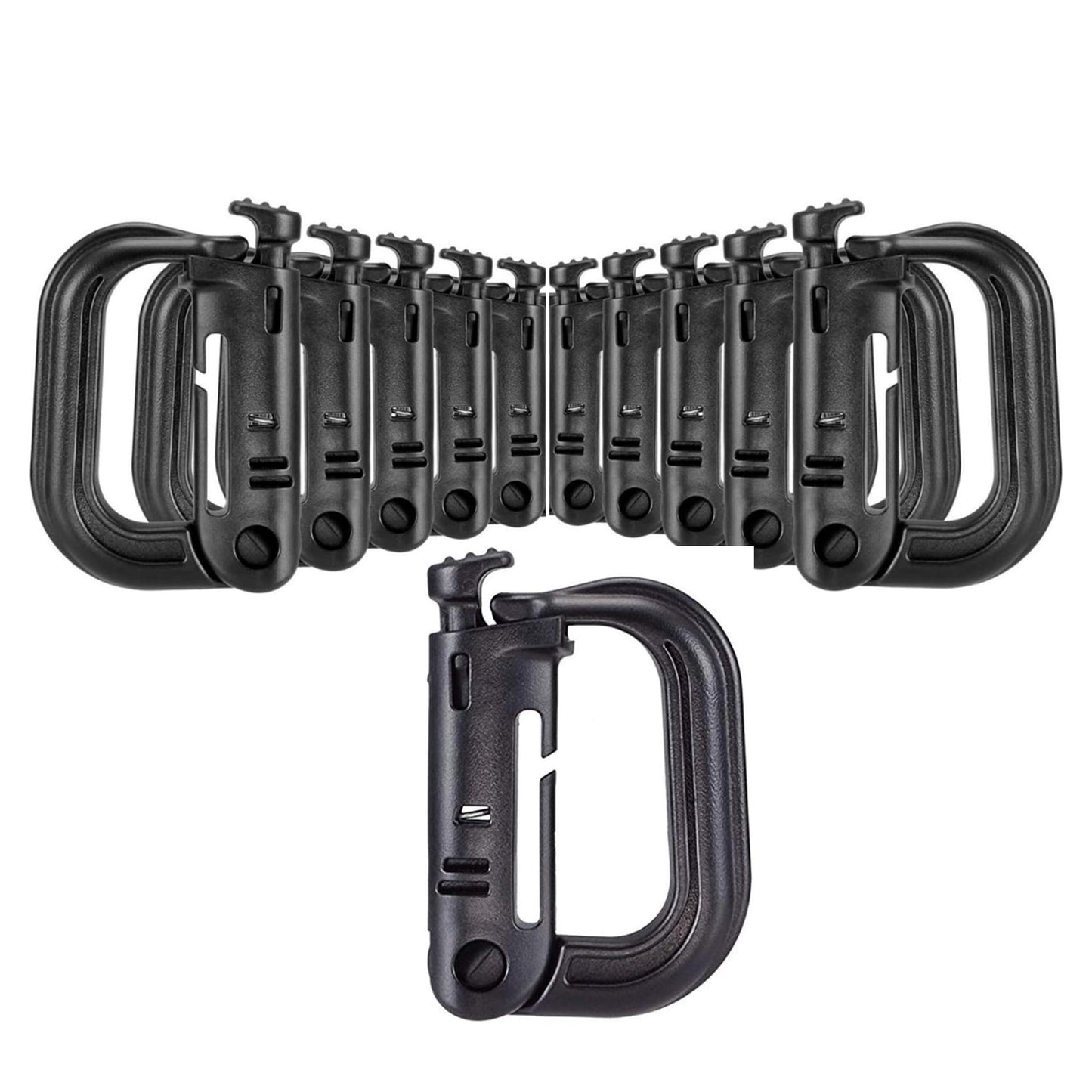 10 Pcs Multipurpose D-Ring Grimlock Locking Hanging Hook Tactical Link Snap Keychain for Molle Webbing