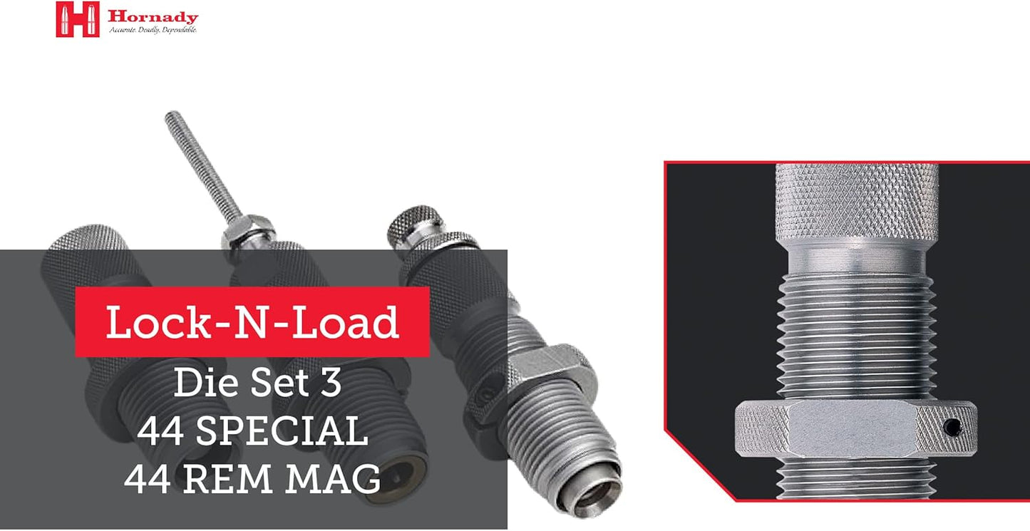 Hornady Custom Grade New Dimension 3-Die Set - Caliber Specific Reloading Equipment for Handloaders with Full Length Sizer Die, Seating Die, Sure-Loc Rings, & Storage Box
