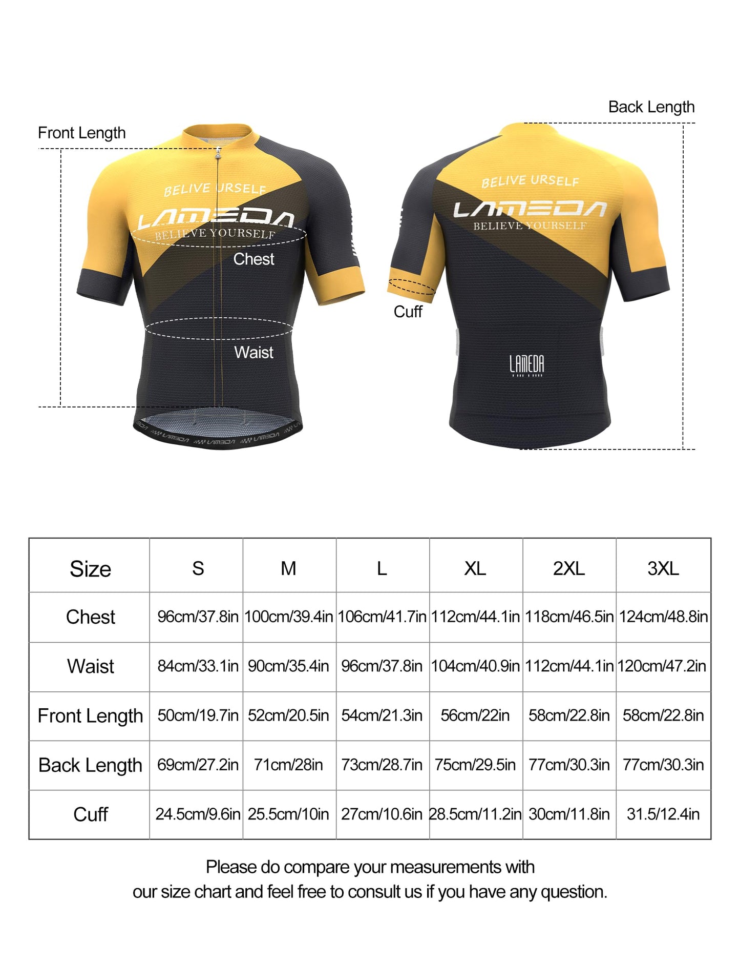 LAMEDA Men's Cycling Jersey Short Sleeves Bike Jersey for Men Cycling with 8 Pockets,Tight-Fitting Breathable Quick-Drying Bike Shirt High-Elastic Pro Road Cycling Top Bicycle Shirt Yellow