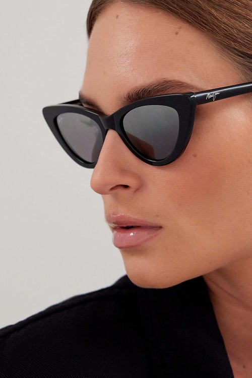 Maui Jim Women's Lychee Polarized Cat Eye Sunglasses, Black Gloss/Dual Mirror Silver to Black, Medium