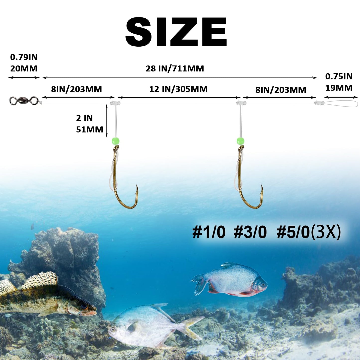 Eupheng High Low Saltwater Fishing Rigs Circle Hook/Bait Holder Hooks, Size #1/0#3/0#5/0 Hand Tied Hi/Lo Rigs for Fluke Snapper Croaker Sea Trout Tautog Pompano