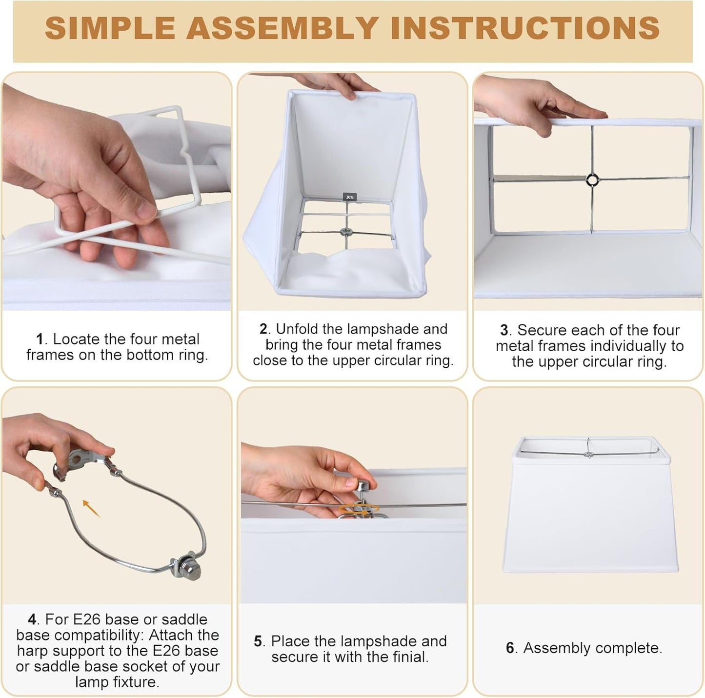 Rectangle White Lamp Shade, Square Large Linen Lamp Shades, Top 7"x12.5", Bottom 9"x15", Height 9.8", Includes 1 Harp Holder,2 Adapters, Fits Table,Floor and Wall Lamp Shades, Easy Assembly