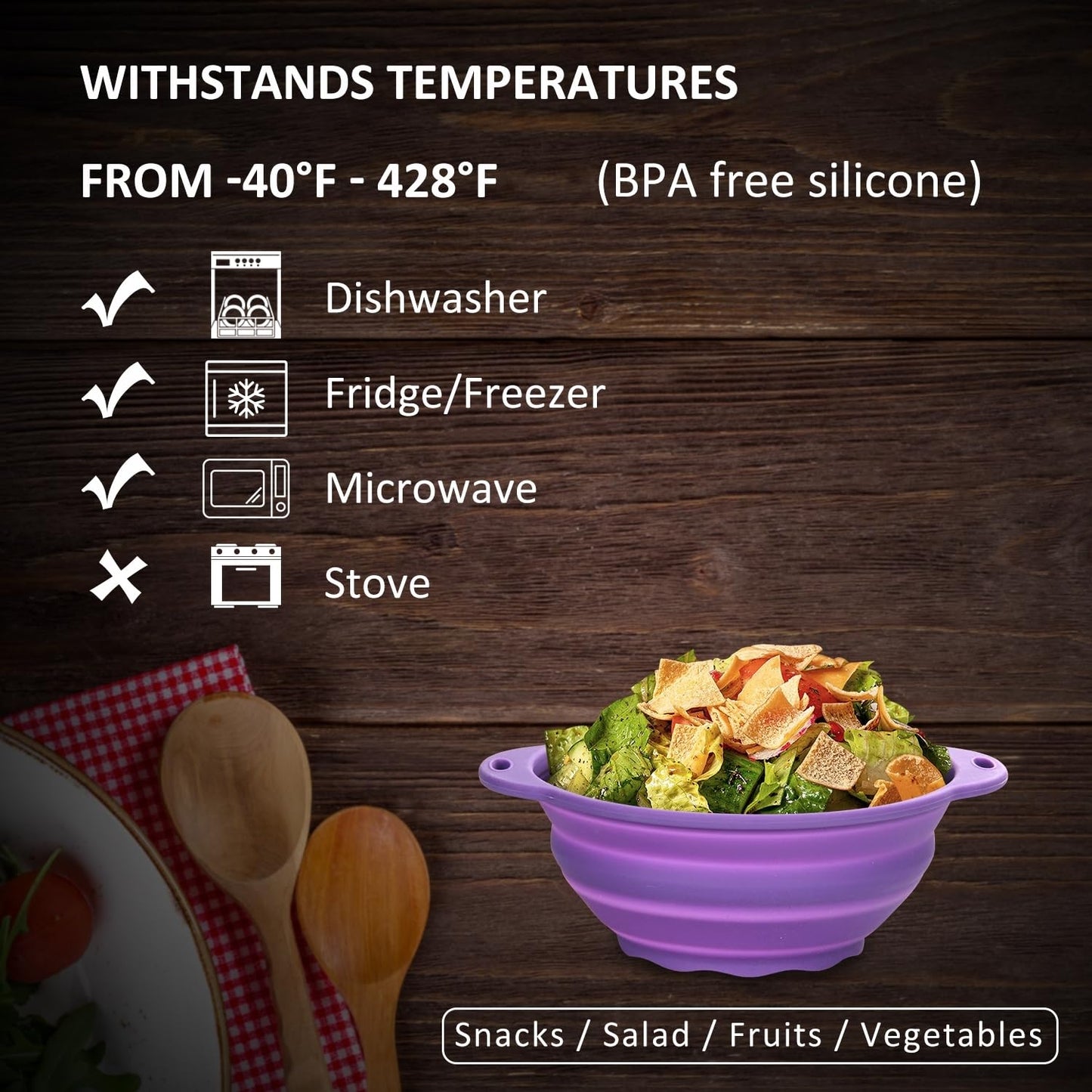 Jovilife Collapsible Mixing Bowl 2 Pack Camping Bowl Outdoor Hiking Travel 61 oz Collapsible Bowl for Storage and Mixing Food-Grade Silicone Food Storage Container(Purple)