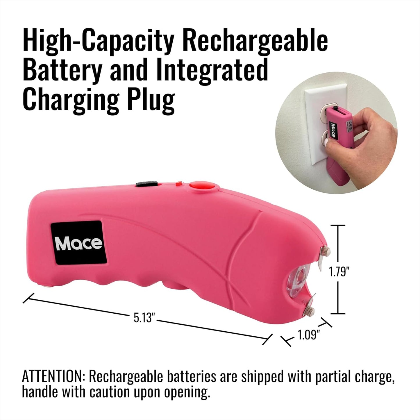 Mace Ergo Stun Gun for Self Defense - Rechargeable, Bright LED Light, High Voltage, Up to 1.69 Microcoulombs of Electric Power, Self Defense for Women & Men